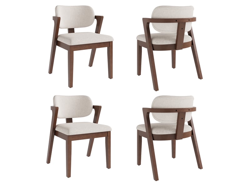 Lot de 4 chaises de salle à manger 56x57.5x79 cm structure en hévéa massif revêtement effet lin décor noyer et beige avoine OPULERANE TRADING LTD - Conforama A