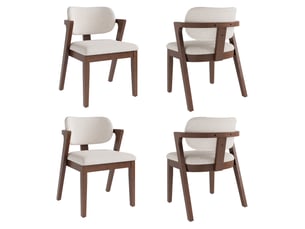 Lot de 4 chaises de salle à manger 56x57.5x79 cm structure en hévéa massif revêtement effet lin décor noyer et beige avoine
