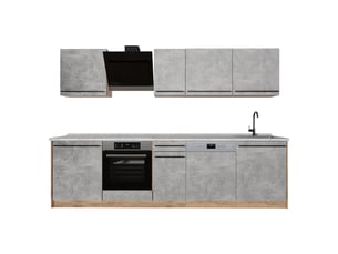 Vicco cuisine, bétonchêne doré, 280cm plan de travail marbre