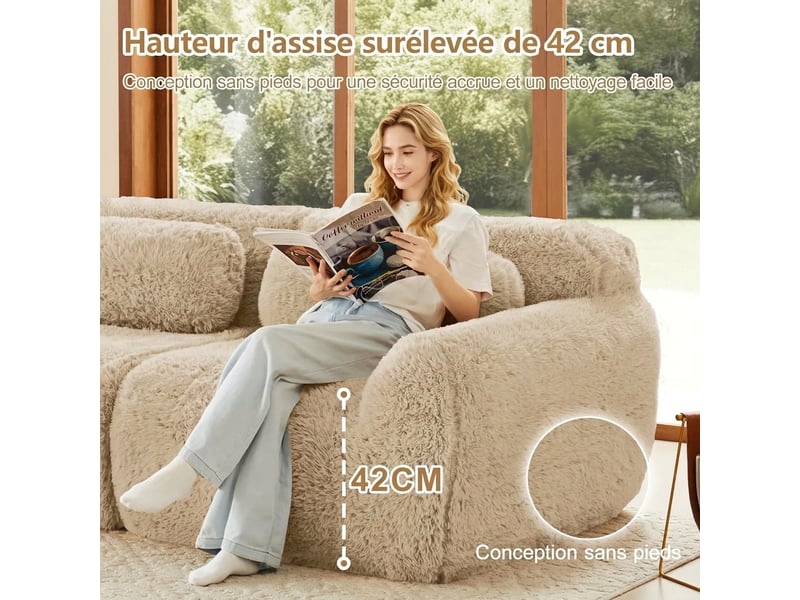 Canapé modulable en l 3 places kaki clair - canapé profond sans cadre en peluche - aucun assemblage - Conforama E