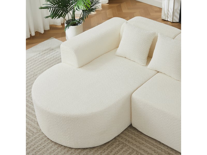  Canapé d’angle gauche 3 places en chenille crème, 222 x 157 x 73 cm Fay Lum - Conforama D