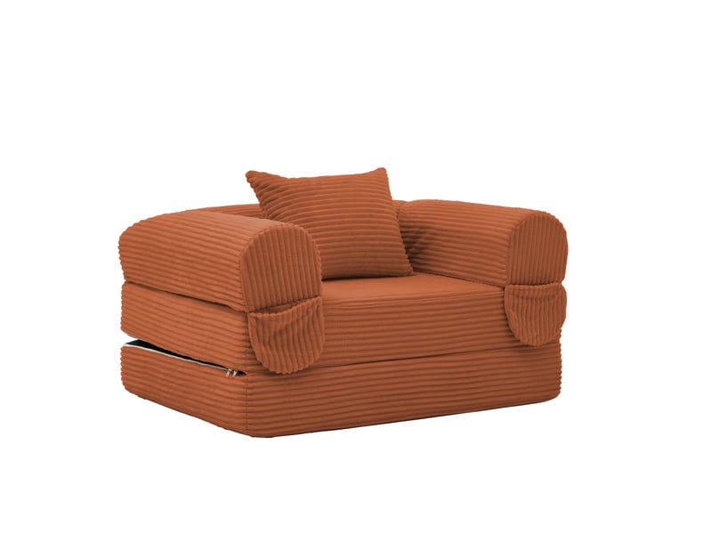  Fauteuil convertible orange 120x85x65 cm - canapé lit compact avec coussin et tissu côtelé pour salon  - Conforama E