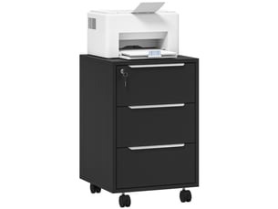 Caisson de bureau à roulettes avec 3 tiroirs et serrure, meuble rangement bureau sur roulettes, 40 x 40 x 63,5 cm, noir