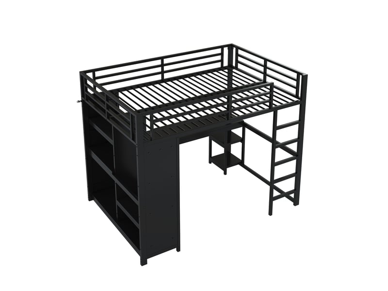  Lit mezzanine 140 x 200 cm, lit enfant avec bureau, avec armoire, avec led, noir, métal et mdf IKSETERA TRADING LTD - Conforama A