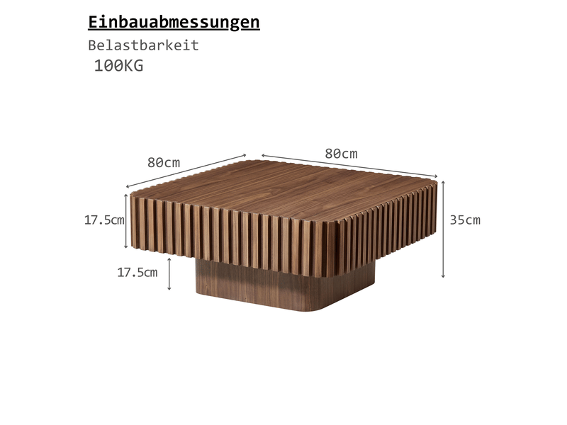  Table basse carrée moderne effet noyer 80 x 80 x 35 cm, cadre en bois massif rainuré  - Conforama C