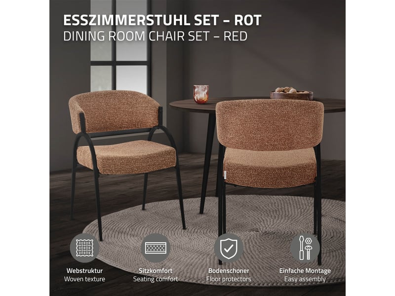  Ml-design lot de 2 chaises de salle à manger rembourrées en tissu bouclé, avec accoudoirs et dossier incurvée, cadre en acier, rembourrage confortable, pour salon cuisine bureau, 120 kg, rouge ECD Germany GmbH - Conforama B