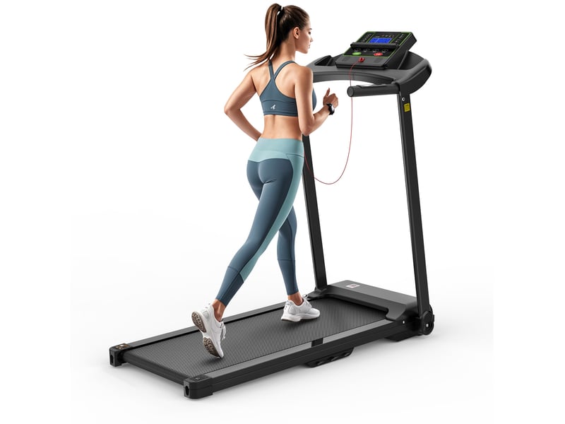 Tapis de course électrique 121x63x116 cm noir en acier, jusqu'à 12 kmh avec écran led et connexion app - Conforama A