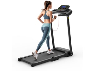 Tapis de course électrique 121x63x116 cm noir en acier, jusqu'à 12 kmh avec écran led et connexion app