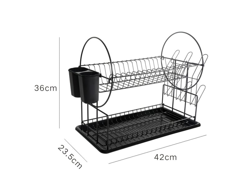  Egoutoire vaisselle cuisine noir à 2 niveaux en, inox avec porte-ustensiles et bac d'égouttement  - Conforama B