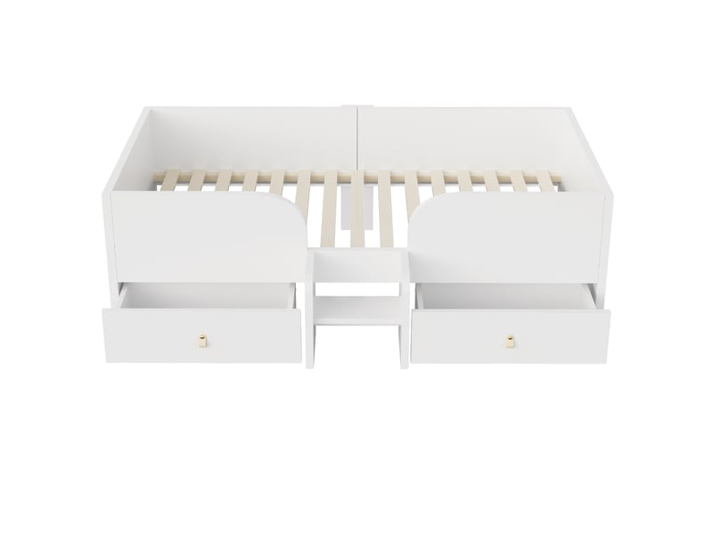  Lit enfant tcqpz 90 x 200 cm avec 2 tiroirs de rangement, petite échelle et barrières latérales, blanc  - Conforama A
