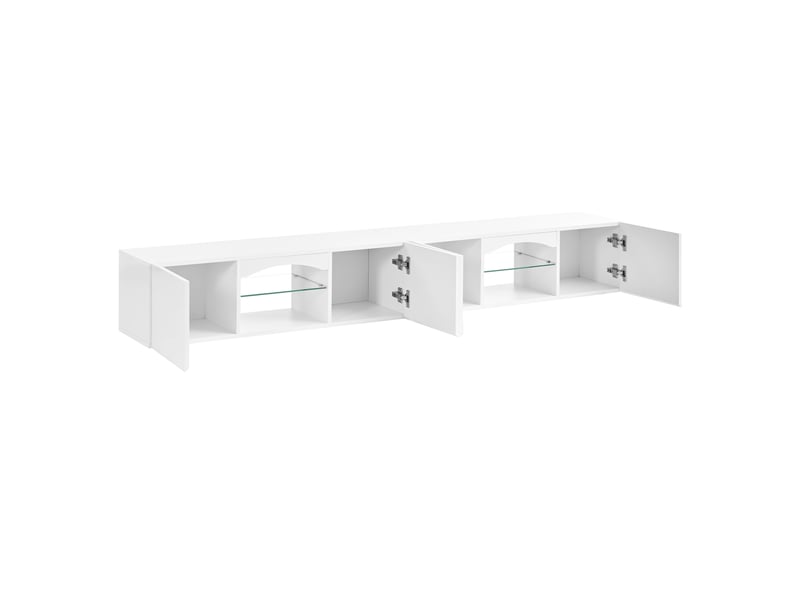  Meuble tv suspendu led 200 cm blanc brillant avec 4 portes et niches vitrées IKSETERA TRADING LTD - Conforama R