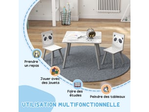 Ensemble table et chaises pour enfants, motif animaux pour chambre à coucher gris, table pour enfant avec 2 chaises