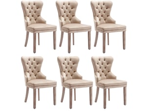 Chaise rembourrée de salle à manger 53 x 46,5 x 95 cm, pieds en bois  réglables, velours beige, 6 pièces