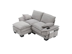Canapé d'angle réversible fixe <strong>MAISENTIEL</strong> <strong></strong> 2 places Velours côtelé gris avec coffre de rangement