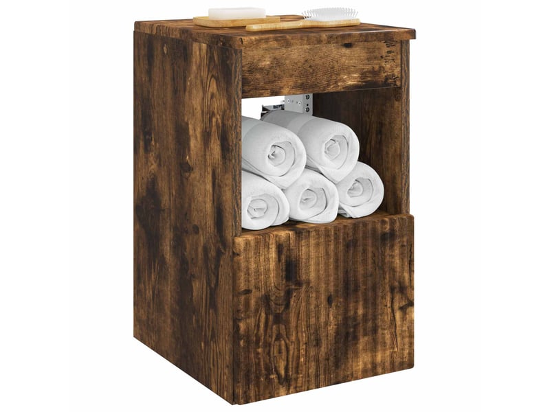  Armoire de salle de bain, meuble de rangement chêne fumé 30x41x50 cm  - Conforama C
