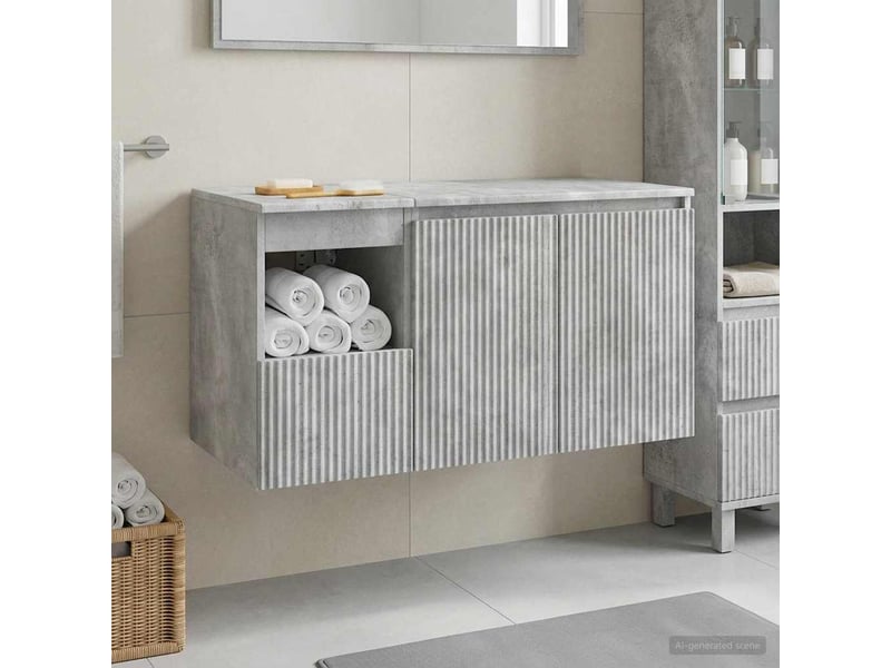  Ensemble de mobilier de salle de bain 2 pc gris béton cf64158  - Conforama B