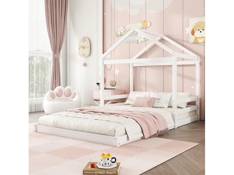  Lit enfant maison 140x200 cm avec sommier à lattes, blanc  - Conforama B