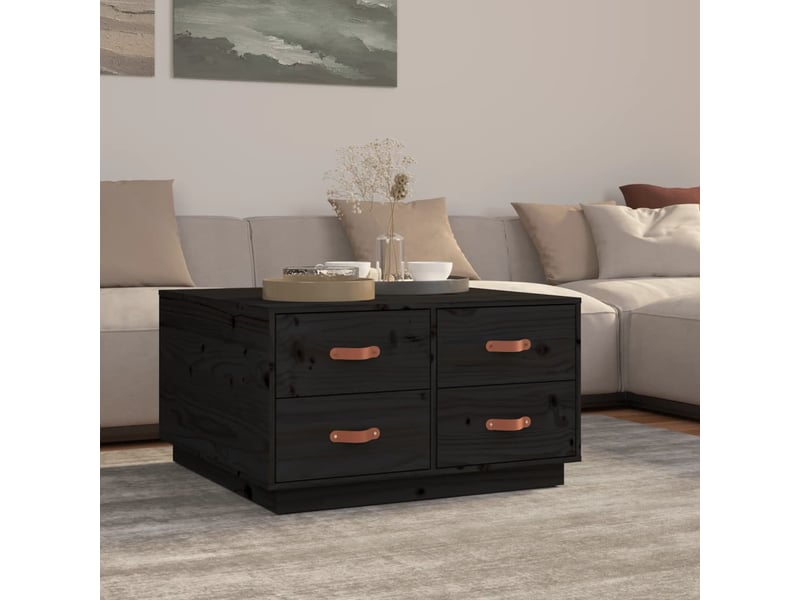  Table basse | table de salon noir 80x80x45 cm bois massif de pin  - Conforama B