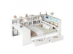 Lit avec rangement 140x200 cm <strong></strong>  <strong></strong> coloris blanc
