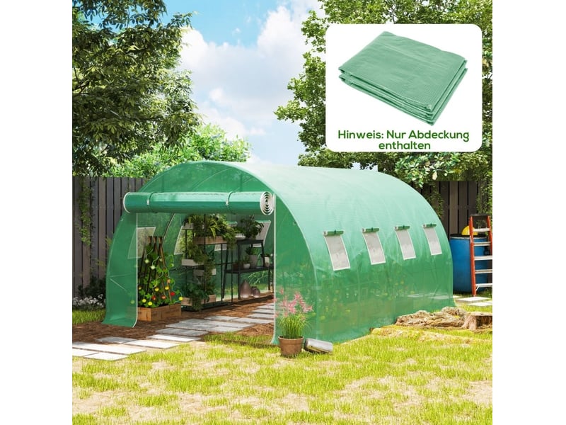  Bâche de remplacement pour serre 400 x 300 x 200 cm – vert – fenêtres enroulables et porte zippée – ventilation réglable  - Conforama D