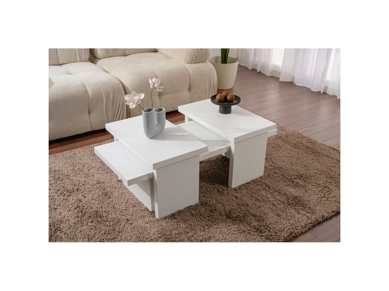 Tables basses gigognes en bois mdf mélaminé blanc 110 x 45 x 30 cm lot de 2 - Conforama A