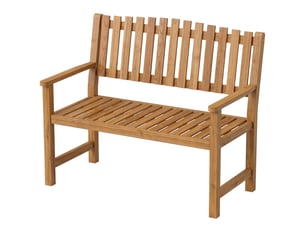 Banc de jardin 2 places en bois d'acacia avec dossier et accoudoirs à lattes, 112 x 64 x 92 cm, couleur bois