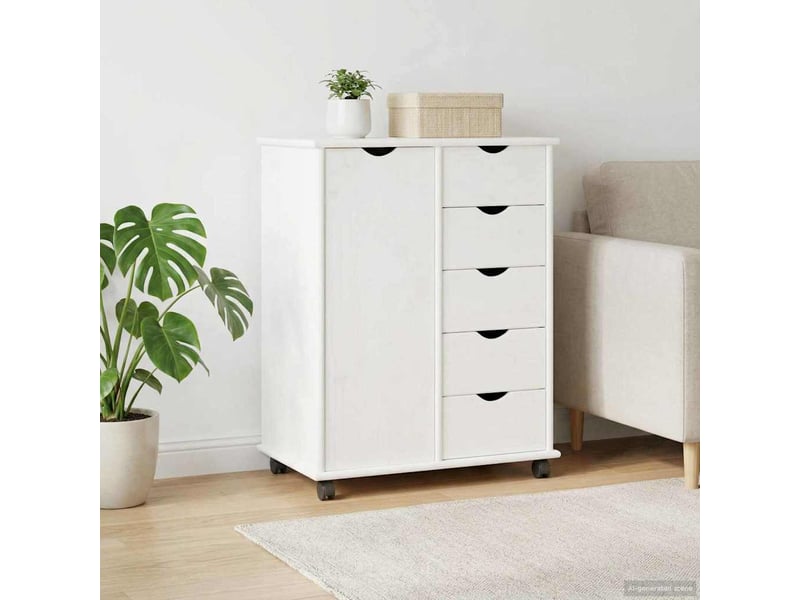  Caisson roulant de bureau, meuble de rangement 63,5 x 39 x 79 cm bois de pin massif blanc  - Conforama C