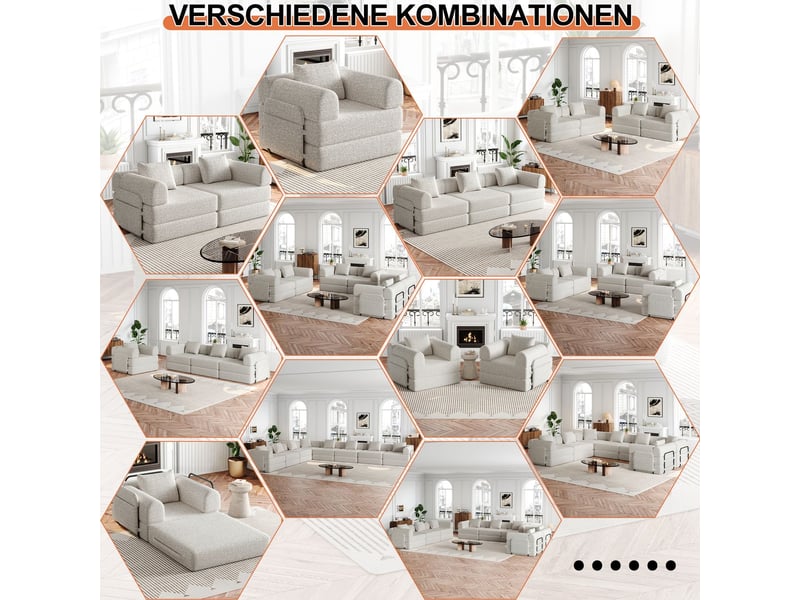  Canapé-lit 2-en-1 en chenille rangement dans l'accoudoir structure à trois cadres métalliques configurations multiples couchage d'appoint  - Conforama D