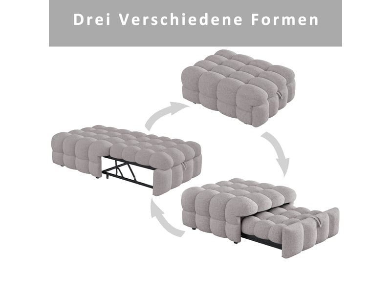 Lit gigogne enfant 70x180 cm, canapé-lit 2 en 1, style minimaliste, tissu teddy gris - Conforama E