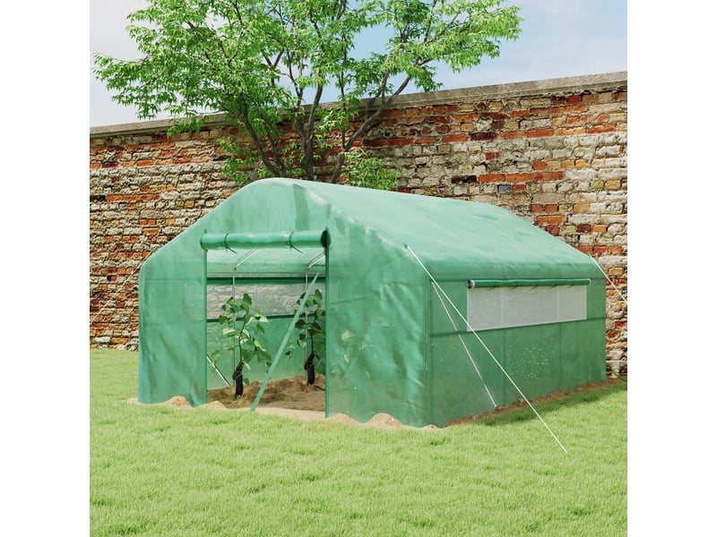  Serre de jardin 4 x 3 x 2m avec portes enroulables et grandes fenêtres, serre tunnel de jardin, vert  - Conforama D