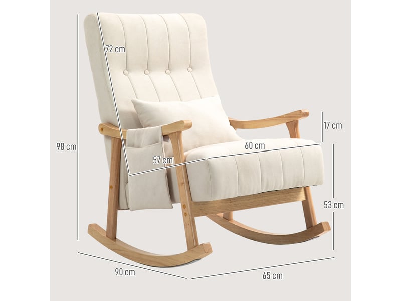  Fauteuil à bascule avec coussin lombaire en tissu effet lin beige 65 x 90 x 98 cm  - Conforama C