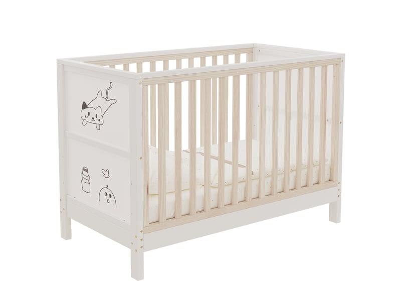  Lit enfant 1 place évolutif réglable, bois massif, matelas non précisé - okmyhome- naturel et blanc, 50 kg  - Conforama A