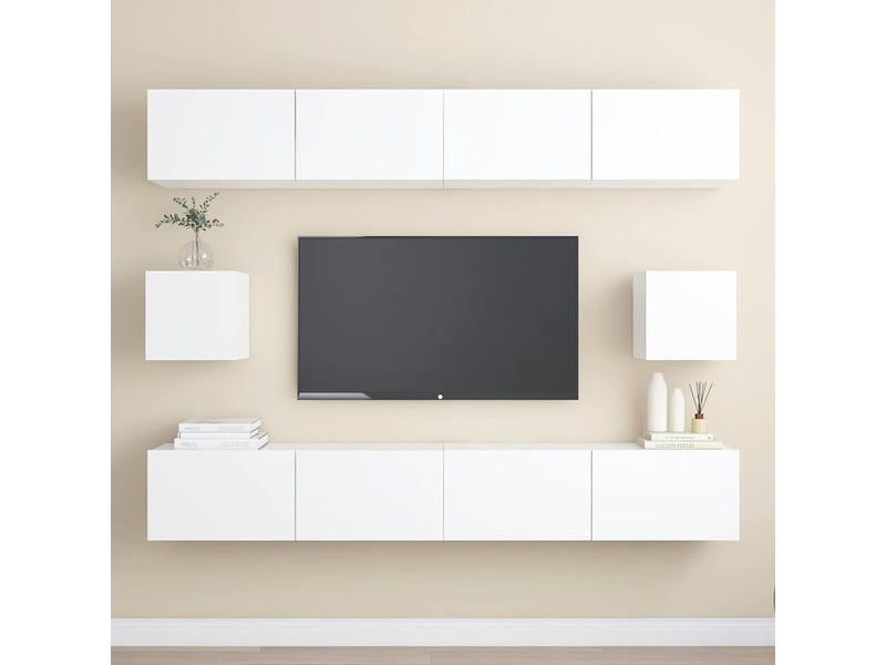  Ensemble de meubles tv - banc tv - meuble de rangement 6 pcs blanc bois d'ingénierie  - Conforama B