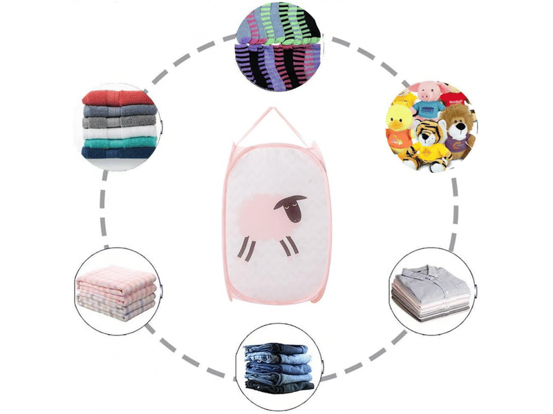  Panier pliable avec anse, panier à linge en maille, panier à dessins animés, panier à linge pour enfants, jouets, chaussures, couleur rose  - Conforama D