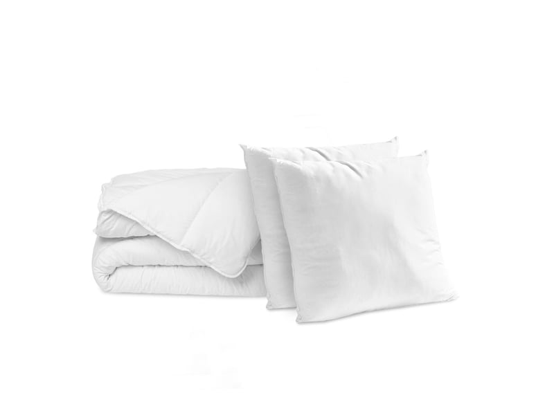 Pack couette chaude 220x240cm + 2 oreillers moelleux 60x60cm coton bio Fabriqué en France - Conforama A