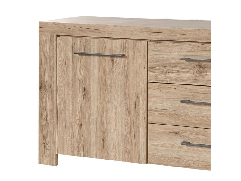  Buffet 2 portes 3 tiroirs finition chêne doré poignées métal gris - elmer ELMER - Conforama C