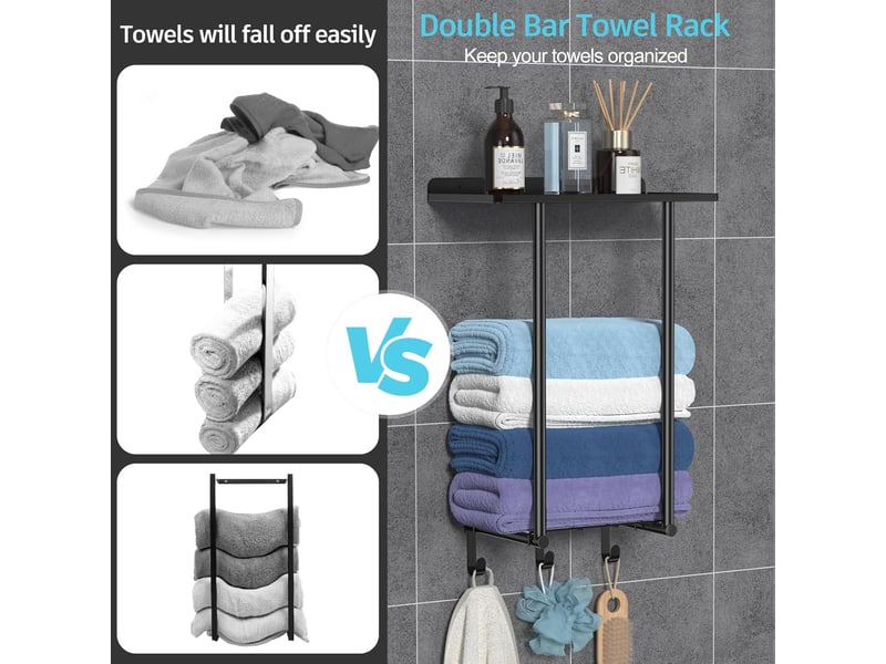  Porte serviette salle de bain, rangement serviette salle de bain, porte serviette murale noir  - Conforama E