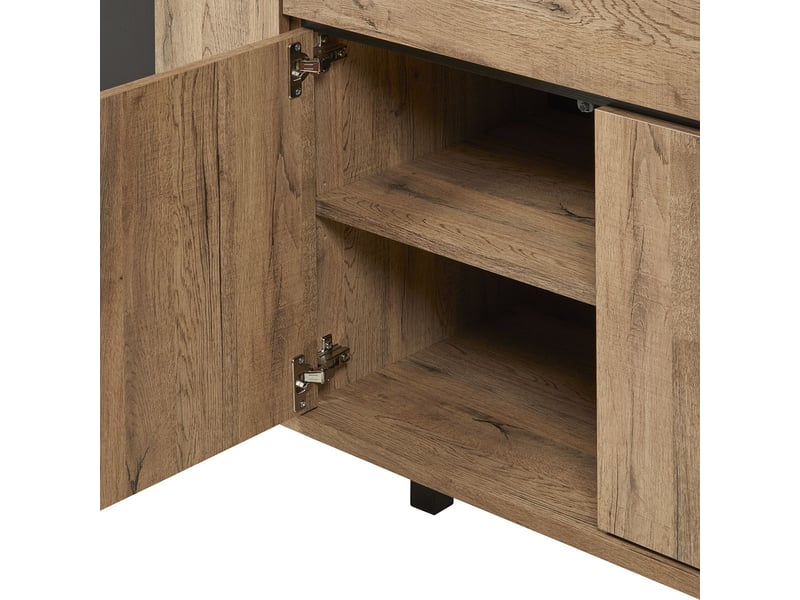  Buffet 4 portes 1 tiroir aspect chêne miel et noir mat - sélène SÉLÈNE - Conforama E