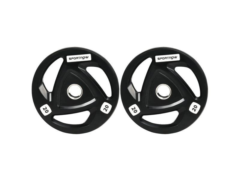  Lot de 2 disques de poids en acier de 20 kg avec revêtement en caoutchouc pour barre d'haltères  - Conforama B