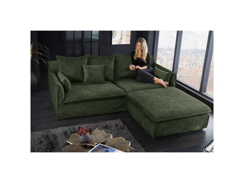 Canapé d'angle kalia – vert foncé – 4 places – angle réversible – en velours – contemporain - Conforama B