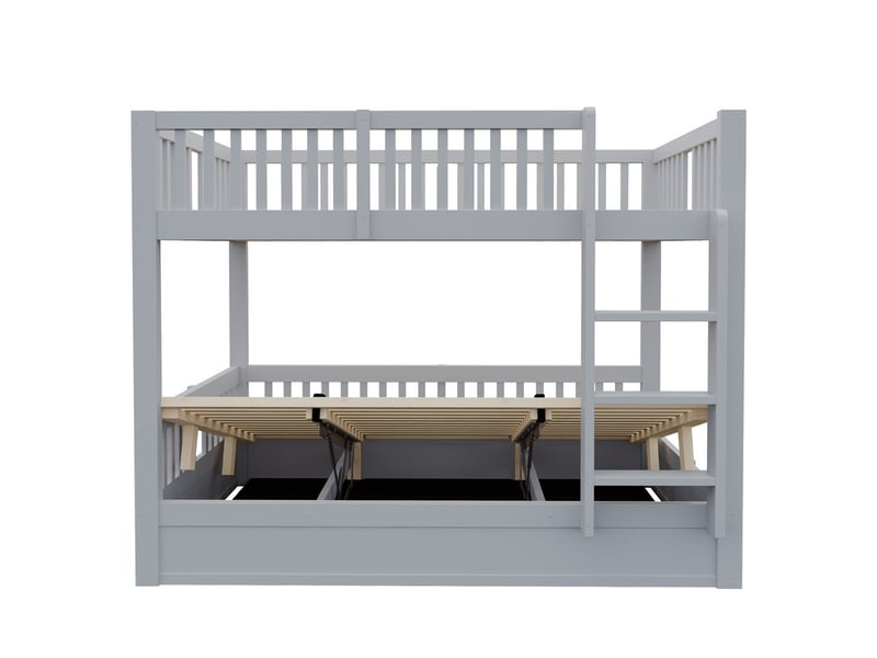 Lit superposé enfant 140x200, avec coffre hydraulique robuste, rangement intégré, gris - Conforama E