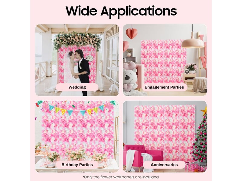 Panneaux muraux à fleurs artificielles, lot de 20 pièces panneaux de fleurs mural fleurs toile de fond florale haie décor en soie pour fête de mariage fond rose 60 x 40cm  - Conforama D