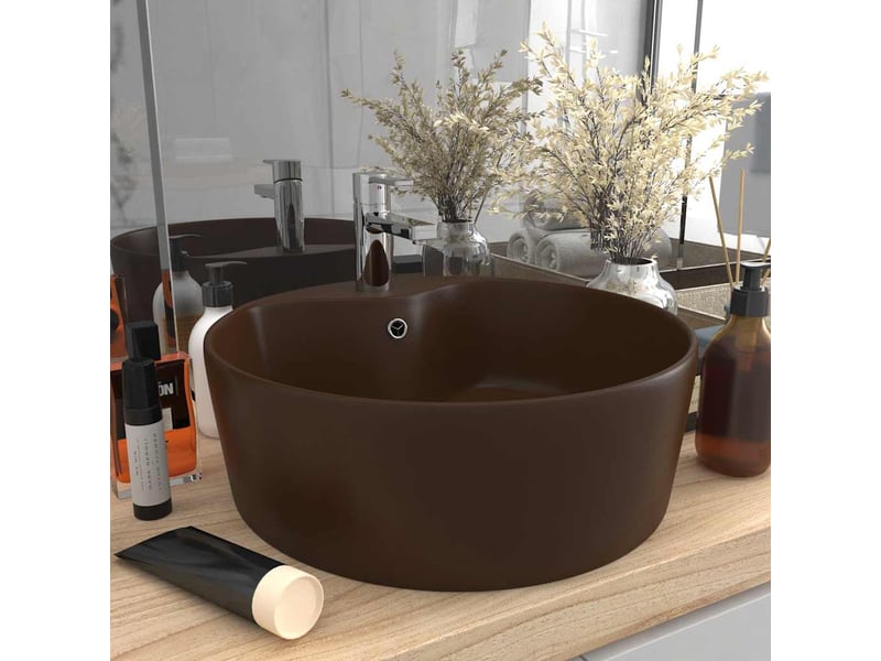  Lavabo de bain, vasque à poser avec trop-plein marron foncé mat 36x13 cm céramique cf65629  - Conforama B