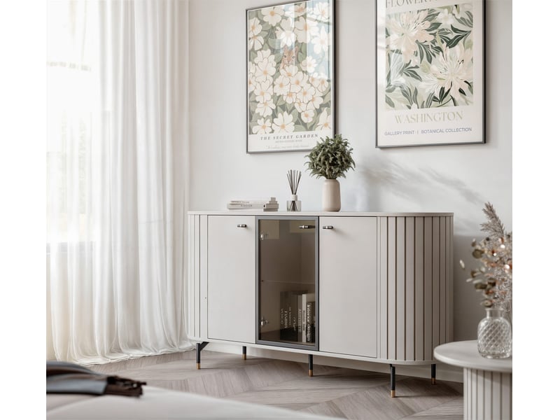  Commode salon avec vitrine et led sento - commode chambre - 190x40x81 cm - 3 portes - cachemire SENTO - Conforama B