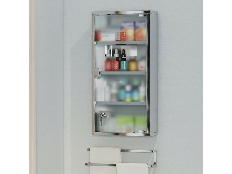  Armoire à pharmacie à quatre niveaux en acier inoxydable 30 x 12 x 60 cm  - Conforama D