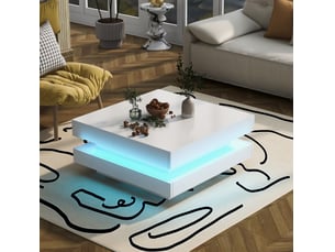 Table basse carrée 70x70x36 cm led bluetooth contrôlable, design futuriste, panneau de particules laqué, blanc