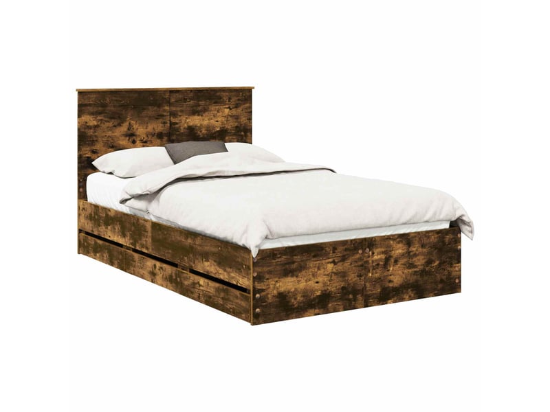 Lit double- lit adulte - cadre de lit chêne fumé 135 x 190 cm bois ingénierie - Conforama A