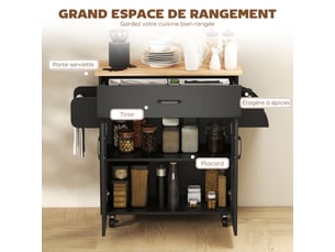 Dessert îlot de cuisine multi-rangements tiroirs placard 2 portes avec étagère réglable noir 105 x 36 x 85 cm