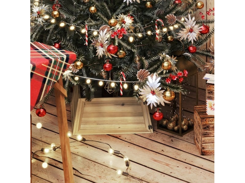  Cache-pied pour sapin de noël 65 x 65 x 27 cm en bois naturel, style campagne avec fermeture à loquet  - Conforama B