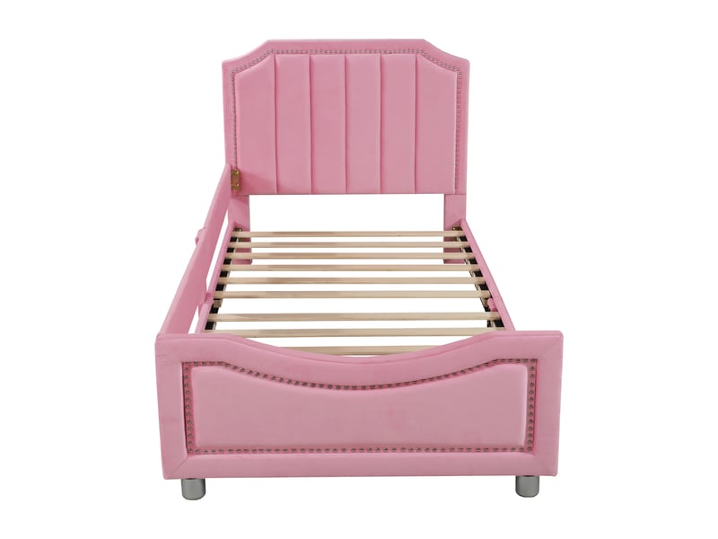 Lit enfant lit rembourré 90 x 200 cm canapé-lit avec tête de lit en rose lit enfant rose - Conforama D